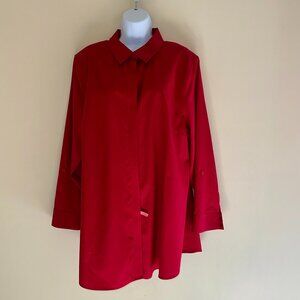 Chico's Size 3 Women's Oversized Buttoned Shirt Red 100% Cotton.